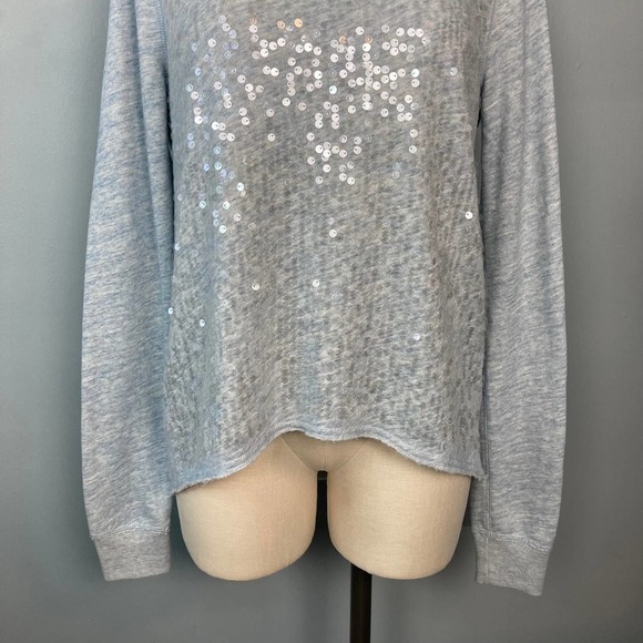 ABERCROMBIE & Fitch Heather Blue French Terry Sequin Front Top Size M Raw Hem - Picture 4 of 13